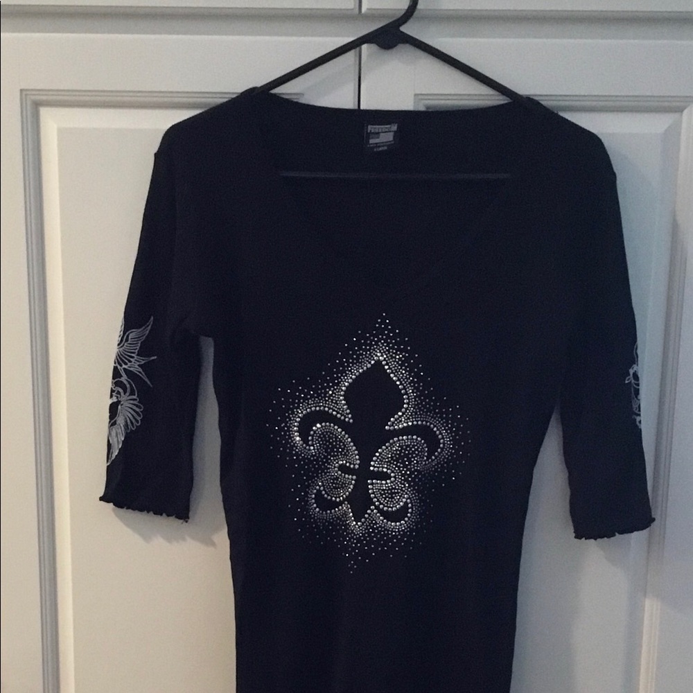 Black  Studded Fleur De Lis Short Sleeve Tee